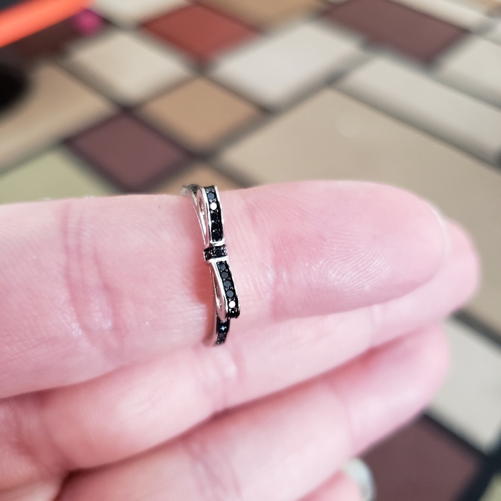 Black Spinel Rhodium Over Silver Ring, size 8